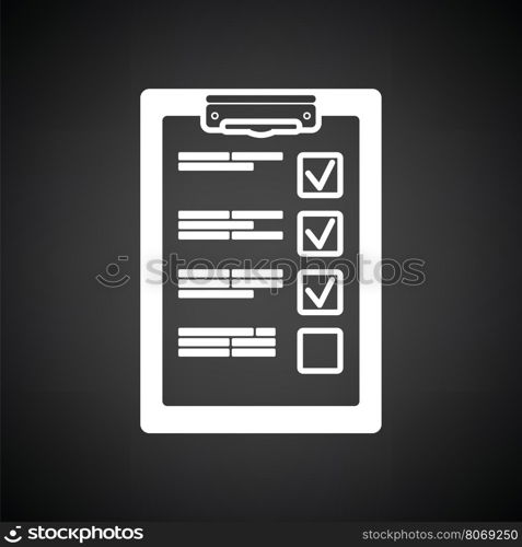 Training plan tablet icon. Black background with white. Vector illustration.