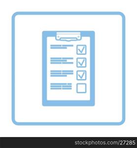 Training plan tablet icon. Blue frame design. Vector illustration.