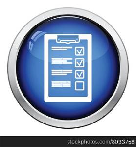 Training plan tablet icon. Glossy button design. Vector illustration.