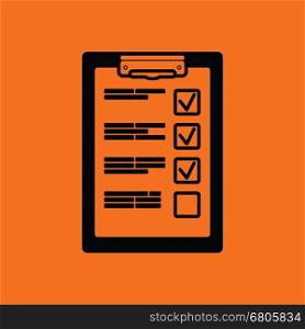 Training plan tablet icon. Orange background with black. Vector illustration.