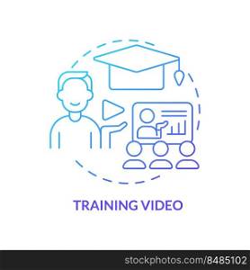 Training video blue gradient concept icon. Microlearning video ex&le abstract idea thin line illustration. Online streaming. Live webinar. Isolated outline drawing. Myriad Pro-Bold font used. Training video blue gradient concept icon