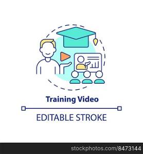 Training video concept icon. Micro≤arning video ex&≤abstract idea thin li≠illustration. Onli≠streaming. Isolated outli≠drawing. Editab≤stroke. Arial, Myriad Pro-Bold fonts used. Training video concept icon
