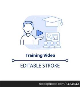 Training video light blue concept icon. Microlearning video example abstract idea thin line illustration. Online streaming. Isolated outline drawing. Editable stroke. Arial, Myriad Pro-Bold fonts used. Training video light blue concept icon