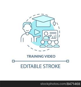 Training video turquoise concept icon. Microlearning video example abstract idea thin line illustration. Online streaming. Isolated outline drawing. Editable stroke. Arial, Myriad Pro-Bold fonts used. Training video turquoise concept icon
