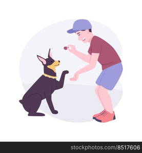 Training your dog isolated cartoon vector illustrations. Young boy training his cute dog, pet-friendly, animal owner, regular sessions, spending time with puppies together vector cartoon.. Training your dog isolated cartoon vector illustrations.
