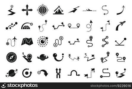 Trajectory icons set simple vector. Road compass. Earth gps. Trajectory icons set simple vector. Road compass