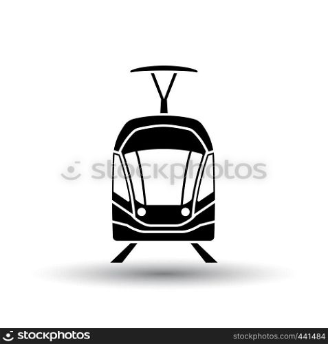 Tram icon front view. Black on White Background With Shadow. Vector Illustration.