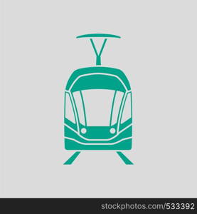 Tram Icon Front View. Green on Gray Background. Vector Illustration.