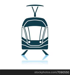 Tram Icon Front View. Shadow Reflection Design. Vector Illustration.