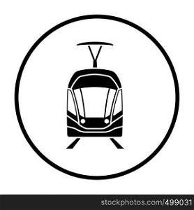Tram icon front view. Thin Circle Stencil Design. Vector Illustration.