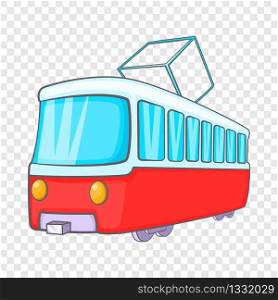 Tram icon in cartoon style on a background for any web design . Tram icon in cartoon style