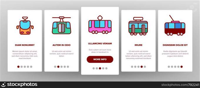 Tramway, Urban Transport Onboarding Mobile App Page Screen. Tramway, Eco-Friendly Vehicle Linear Illustrations. Funicular, Cable Wagon, Subway Passenger Transportation.. Tramway, Urban Transport Onboarding