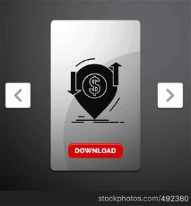 transaction, financial, money, finance, transfer Glyph Icon in Carousal Pagination Slider Design & Red Download Button. Vector EPS10 Abstract Template background