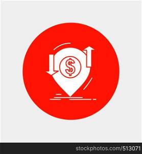 transaction, financial, money, finance, transfer White Glyph Icon in Circle. Vector Button illustration. Vector EPS10 Abstract Template background