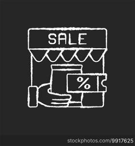 Transactional marketing chalk white icon on black background. Business strategy that focuses on single transactions. Different sales advices. Isolated vector chalkboard illustration. Transactional marketing chalk white icon on black background