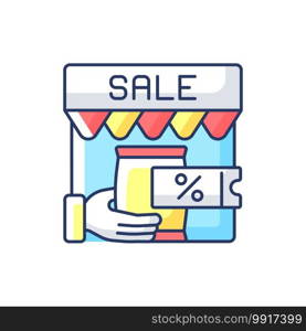 Transactional marketing RGB color icon. Business strategy that focuses on single transactions. Different sales advices. Isolated vector illustration. Transactional marketing RGB color icon