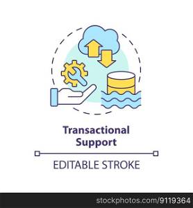 Transactional support concept icon. ACID transactions. Data lakehouse abstract idea thin line illustration. Isolated outline drawing. Editable stroke. Arial, Myriad Pro-Bold fonts used. Transactional support concept icon