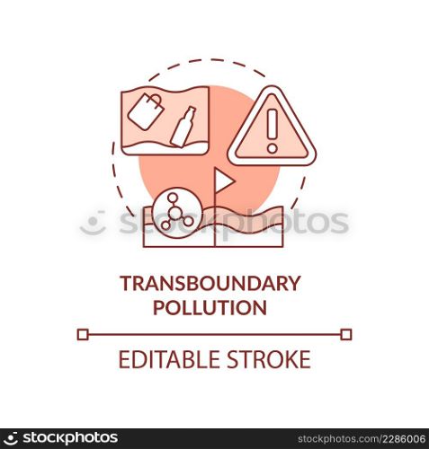 Transboundary pollution terracotta concept icon. Ecological impacts of contamination abstract idea thin line illustration. Isolated outline drawing. Editable stroke. Arial, Myriad Pro-Bold fonts used. Transboundary pollution terracotta concept icon