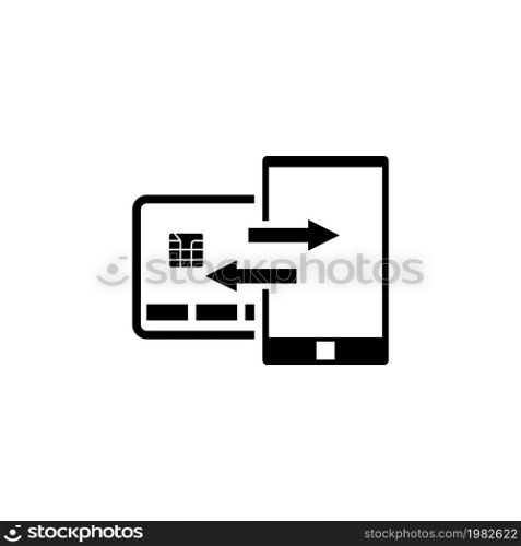 Transfer Money Credit Card in Smartphone. Flat Vector Icon illustration. Simple black symbol on white background. Transfer Money Card in Smartphone sign design template for web and mobile UI element. Transfer Money Credit Card in Smartphone Flat Vector Icon