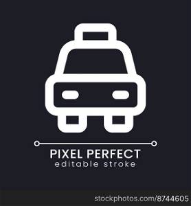 Transfer pixel perfect white linear ui icon for dark theme. Transportation provided by hotel. Vector line pictogram. Isolated user interface symbol for night mode. Editable stroke. Poppins font used. Transfer pixel perfect white linear ui icon for dark theme