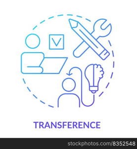 Transference blue gradient concept icon. Implement knowledge to work. Principle of learning abstract idea thin line illustration. Isolated outline drawing. Myriad Pro-Bold fonts used. Transference blue gradient concept icon