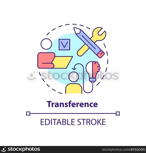 Transference concept icon. Apply knowledge to work. Principle of learning abstract idea thin line illustration. Isolated outline drawing. Editable stroke. Arial, Myriad Pro-Bold fonts used. Transference concept icon