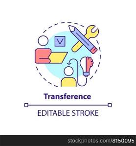 Transference concept icon. Apply knowledge to work. Principle of learning abstract idea thin line illustration. Isolated outline drawing. Editable stroke. Arial, Myriad Pro-Bold fonts used. Transference concept icon