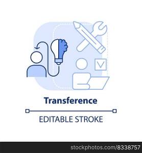 Transference light blue concept icon. Apply knowledge to work. Principle of learning abstract idea thin line illustration. Isolated outline drawing. Editable stroke. Arial, Myriad Pro-Bold fonts used. Transference light blue concept icon