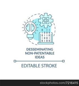 Transfering non-patentable ideas concept icon. Scientific knowledge sharing. Noncommercial invention abstract idea thin line illustration. Vector isolated outline color drawing. Editable stroke. Transfering non-patentable ideas concept icon