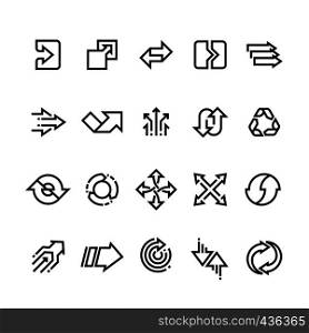 Transform action, many direction arrows line vector icons. Simple transition outline symbols. Arrow pointing line style collection. Transform action, many direction arrows line vector icons. Simple transition outline symbols