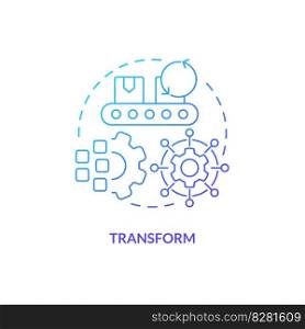 Transform blue gradient concept icon. Efficiency improvement. Converting internal to external abstract idea thin line illustration. Isolated outline drawing. Myriad Pro-Bold fonts used. Transform blue gradient concept icon