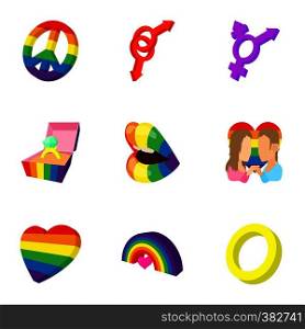 Transgender love icons set. Cartoon illustration of 9 transgender love vector icons for web. Transgender love icons set, cartoon style