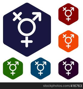 Transgender sign icons set rhombus in different colors isolated on white background. Transgender sign icons set