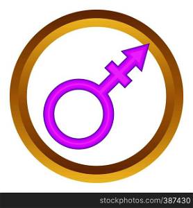 Transgender sign vector icon in golden circle, cartoon style isolated on white background. Transgender sign vector icon