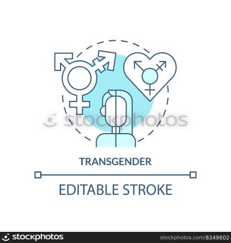 Transgender turquoise concept icon. Gender identity differs from sex. LGBT member abstract idea thin line illustration. Isolated outline drawing. Editable stroke. Arial, Myriad Pro-Bold fonts used. Transgender turquoise concept icon