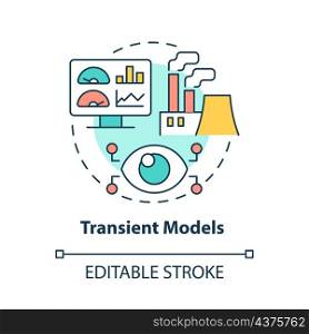 Transient models concept icon. Factory speed and safety prediction abstract idea thin line illustration. Isolated outline drawing. Editable stroke. Roboto-Medium, Myriad Pro-Bold fonts used. Transient models concept icon