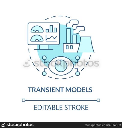 Transient models turquoise concept icon. Digital twin modeling abstract idea thin line illustration. Isolated outline drawing. Editable stroke. Roboto-Medium, Myriad Pro-Bold fonts used. Transient models turquoise concept icon
