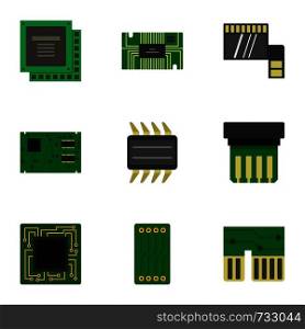 Transistor icons set. Flat style set of 9 transistor vector icons for web design. Transistor icons set, flat style
