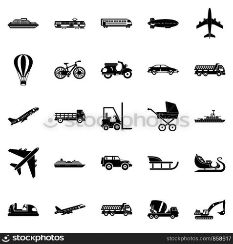 Transit icons set. Simple set of 25 transit vector icons for web isolated on white background. Transit icons set, simple style