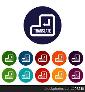 Translate button set icons in different colors isolated on white background. Translate button set icons