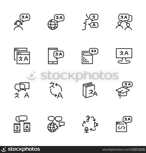 Translate, language or conversation line icon set. Editable stroke vector. Isolated at white background