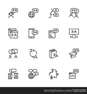 Translate, language or conversation line icon set. Editable stroke vector. Isolated at white background