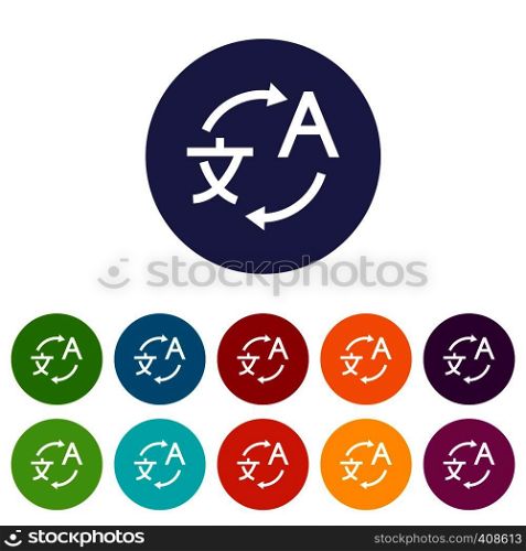 Translating set icons in different colors isolated on white background. Translating set icons