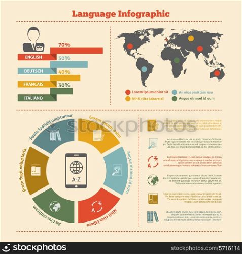 Translation and dictionary english german italian french languages worlwide distribution location infographics report presentation print vector illustration