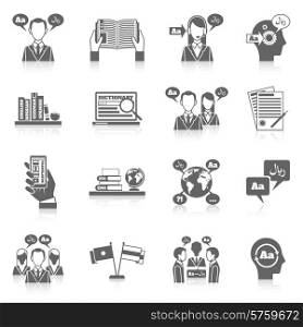 Translation and dictionary language education black icon set isolated vector illustration. Translation And Dictionary Icon