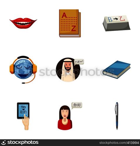 Translation icons set. Cartoon illustration of 9 translation vector icons for web. Translation icons set, cartoon style