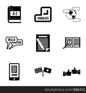 Translation icons set. Simple illustration of 9 translation vector icons for web. Translation icons set, simple style