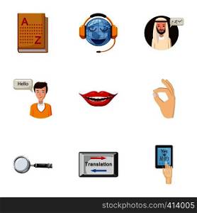 Translation of language icons set. Cartoon illustration of 9 translation of language vector icons for web. Translation of language icons set, cartoon style