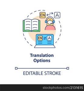 Translation option concept icon. Elearning platforms features abstract idea thin line illustration. Isolated outline drawing. Editable stroke. Roboto-Medium, Myriad Pro-Bold fonts used. Translation option concept icon
