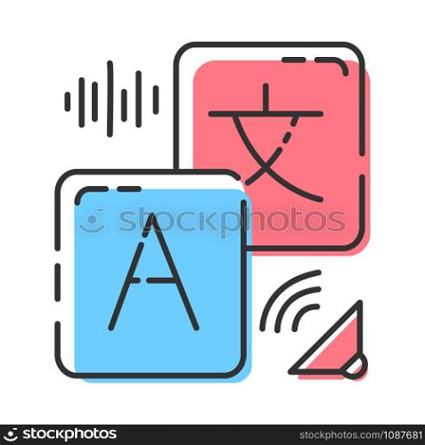 Translation services color icon. Instant audio translation. Online dictionary with sound. Audible pronunciation. Spell check. Machine interpretation. Isolated vector illustration